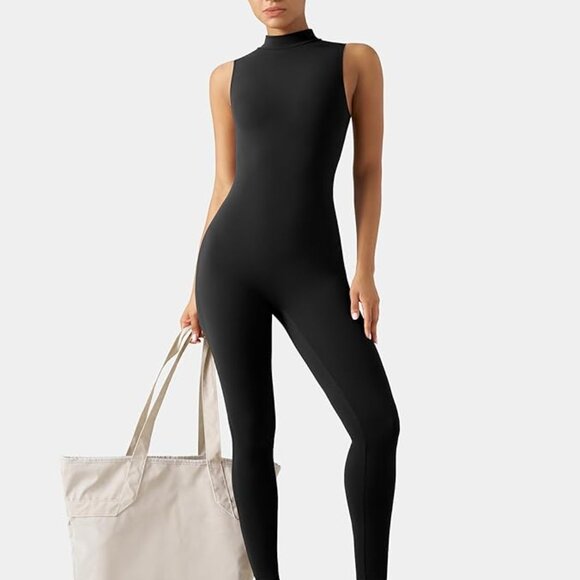 Speerise Tops - 🖤 NWT SHAPERX Black Mock Neck Sleeveless Bodysuit Jumpsuit Large 🖤